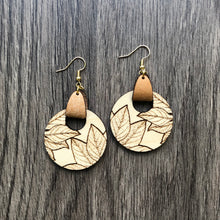 Load image into Gallery viewer, Round Wood and Leather Leaf Earrings