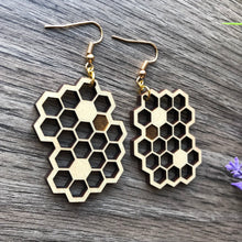 Load image into Gallery viewer, Honeycomb Wood Earrings