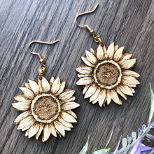 Load image into Gallery viewer, Sunflower Wood Earrings