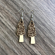 Load image into Gallery viewer, Morel Mushrooom Wood Earrings