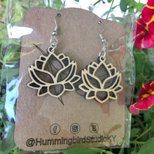 Load image into Gallery viewer, Wood Water Lily Earrings