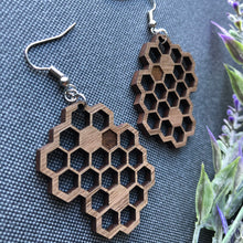 Load image into Gallery viewer, Honeycomb Wood Earrings