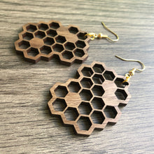Load image into Gallery viewer, Honeycomb Wood Earrings