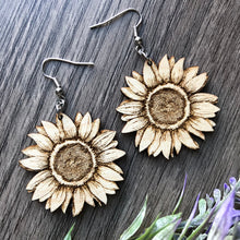 Load image into Gallery viewer, Sunflower Wood Earrings