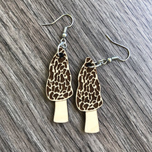Load image into Gallery viewer, Morel Mushrooom Wood Earrings