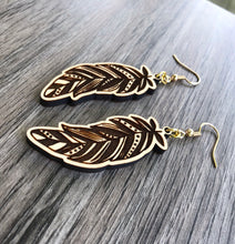 Load image into Gallery viewer, Boho Feather Wood Earrings