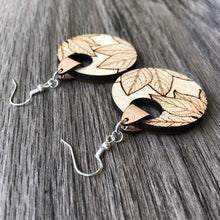 Load image into Gallery viewer, Round Wood and Leather Leaf Earrings