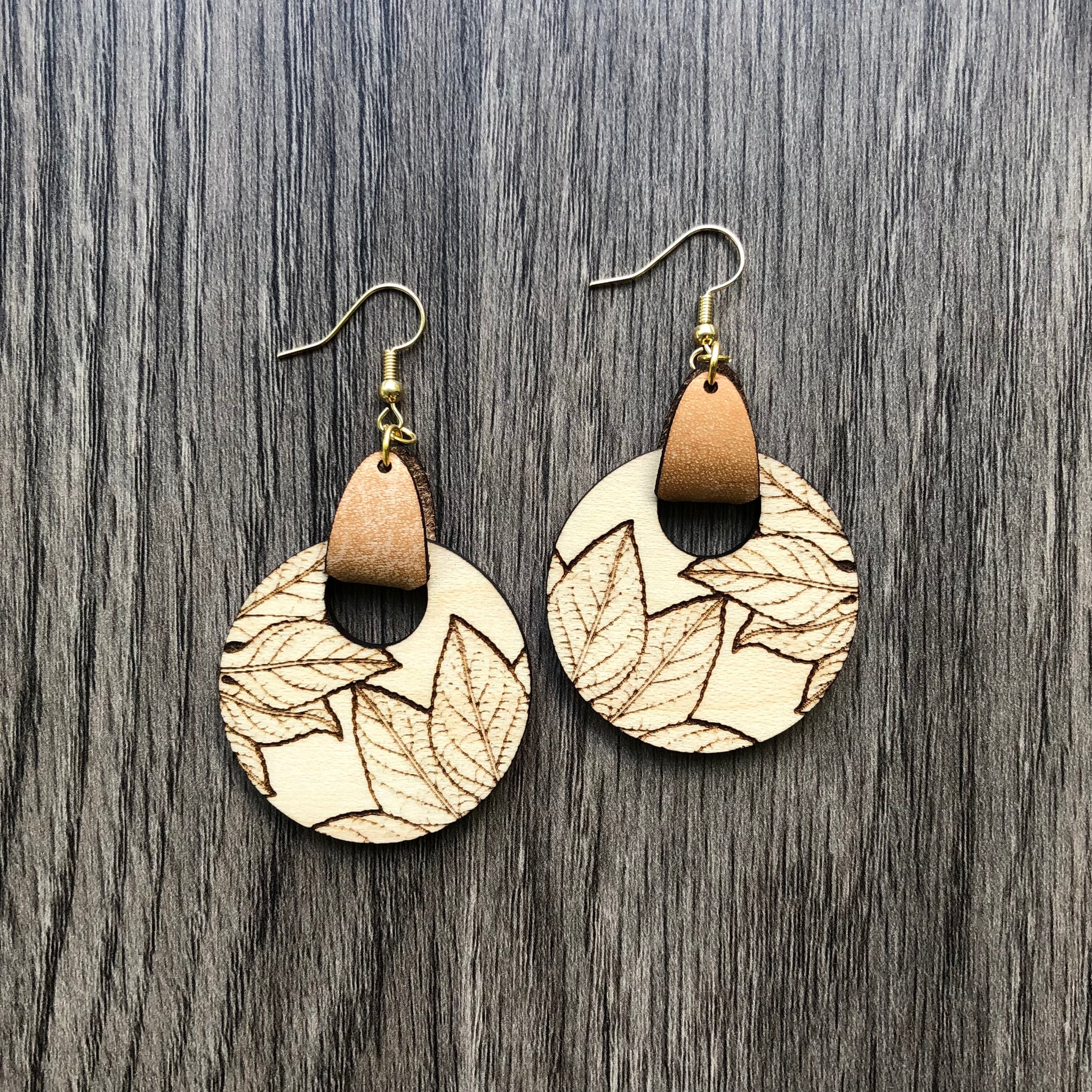 Double Metallic Leather Leaf Earrings  Magnolia