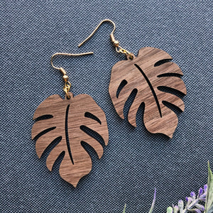 Monstera Leaf Wood Earrings
