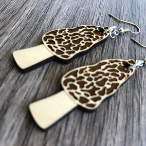 Morel Mushrooom Wood Earrings