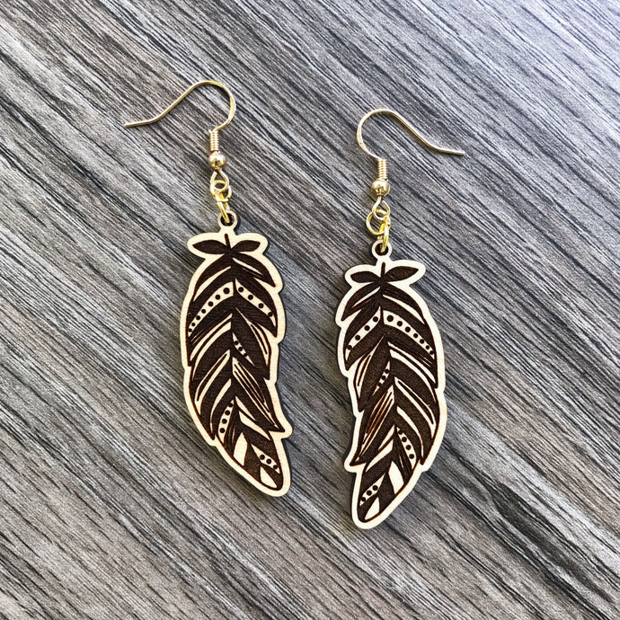 Boho Feather Wood Earrings