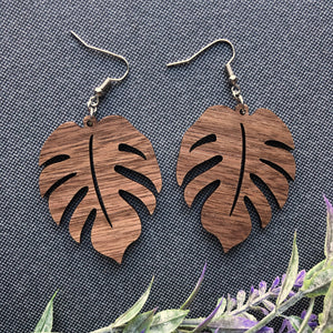 Monstera Leaf Wood Earrings