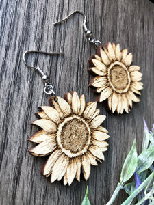 Sunflower Wood Earrings